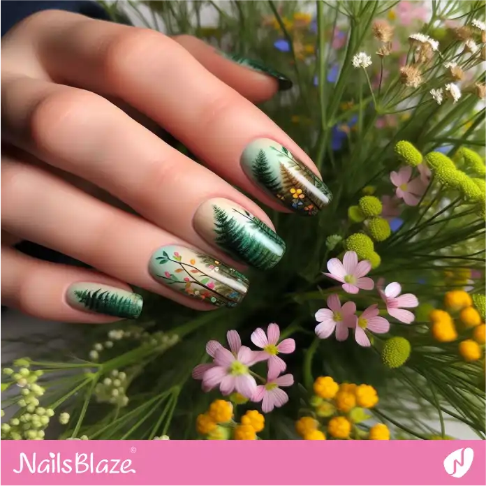 Forest Trees and Flowers Nail Design | Love the Forest Nails - NB2784